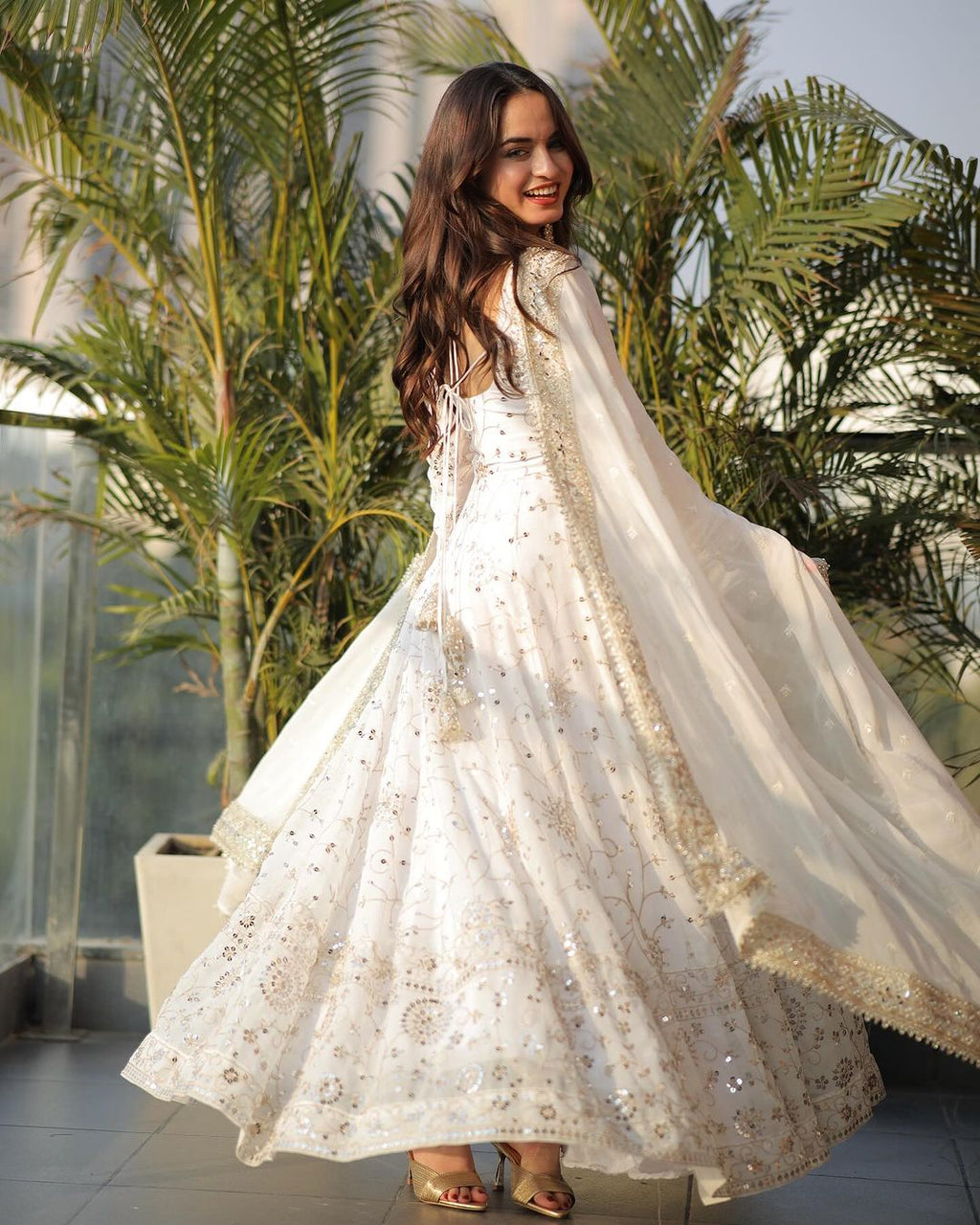 Yash Enterprise White Sequence Work Party Wear Suit Set | Grocsy