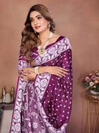 Anaita Purple Handmade Bandhej Viscose Silk Saree With Blouse | Grocsy