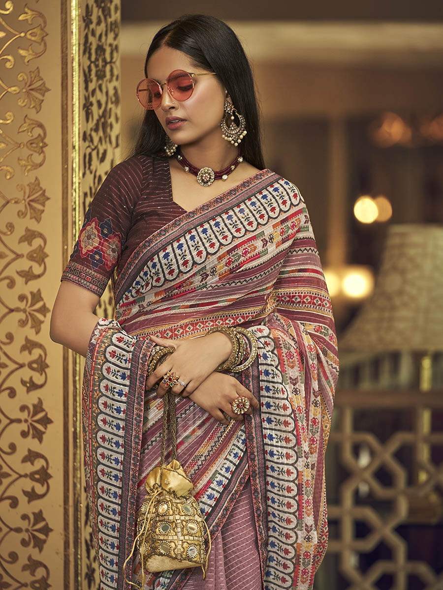Myra Multicolour Gorgette Designer Saree | Grocsy