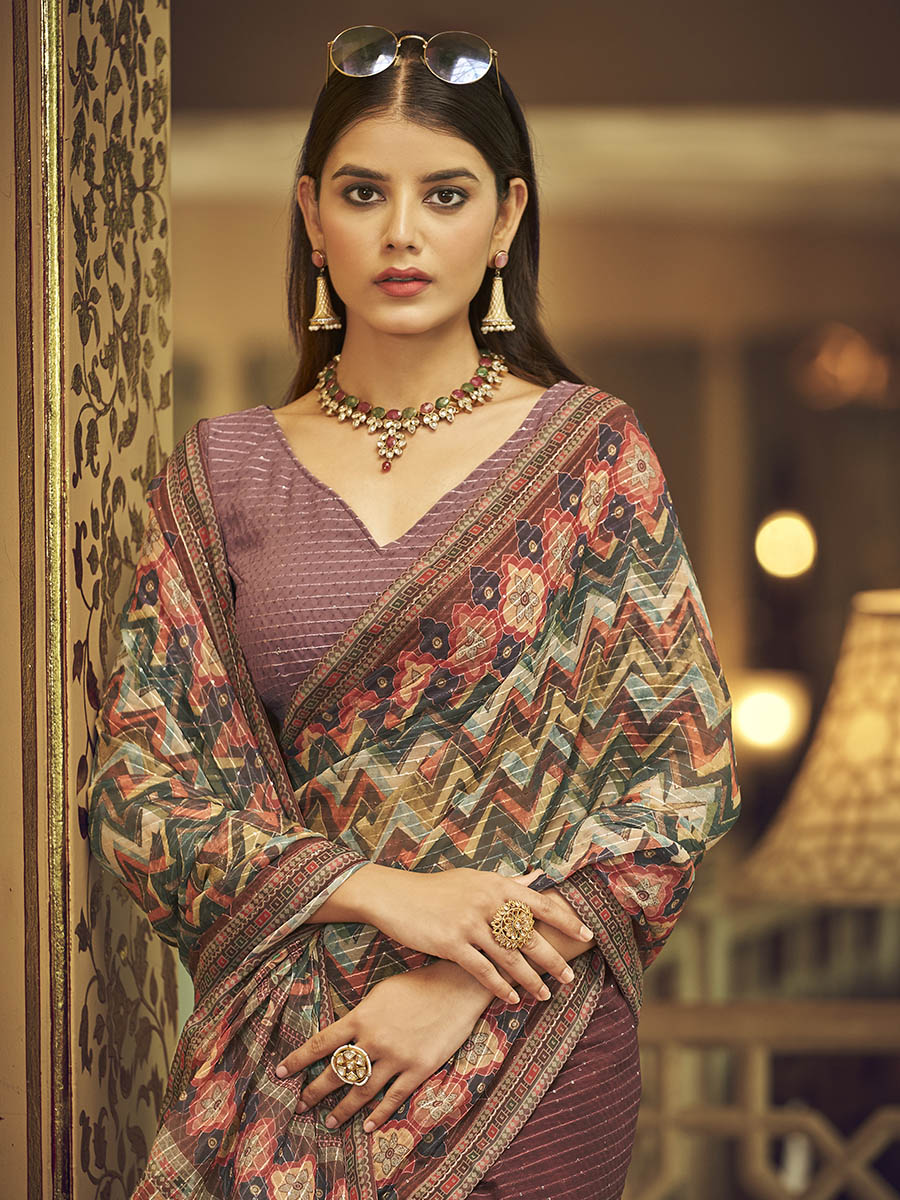 Myra Multicolour Gorgette Designer Saree | Grocsy
