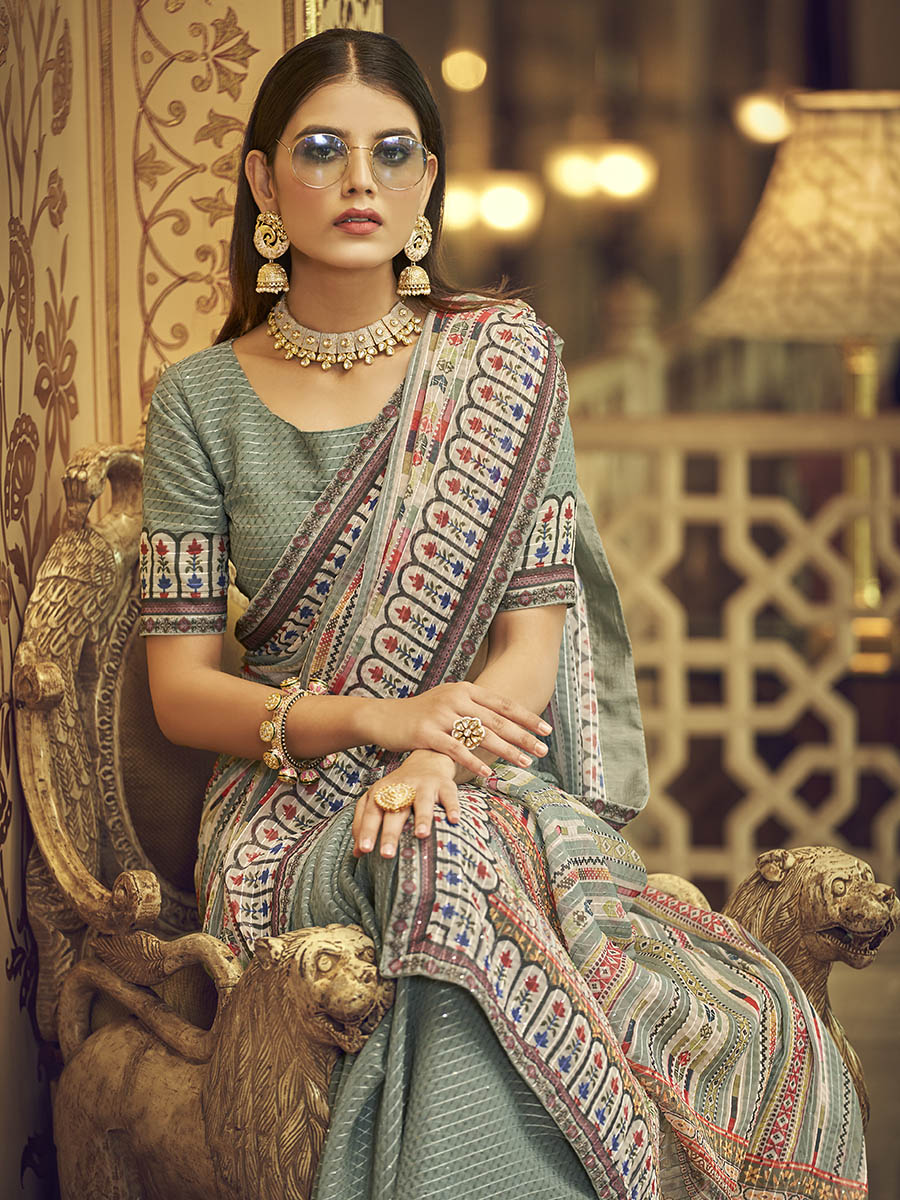 Myra Multicolour Gorgette Designer Saree | Grocsy