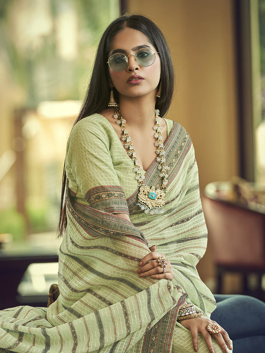 Myra Multicolour Gorgette Designer Saree | Grocsy