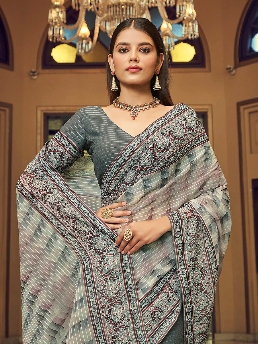 Myra Multicolour Gorgette Designer Saree | Grocsy