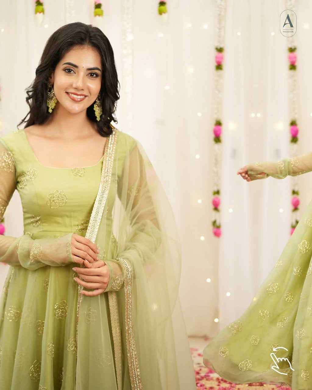 Yash Enterprise Light Green Soft Organza Party Wear Embroidery Suit Set | Grocsy