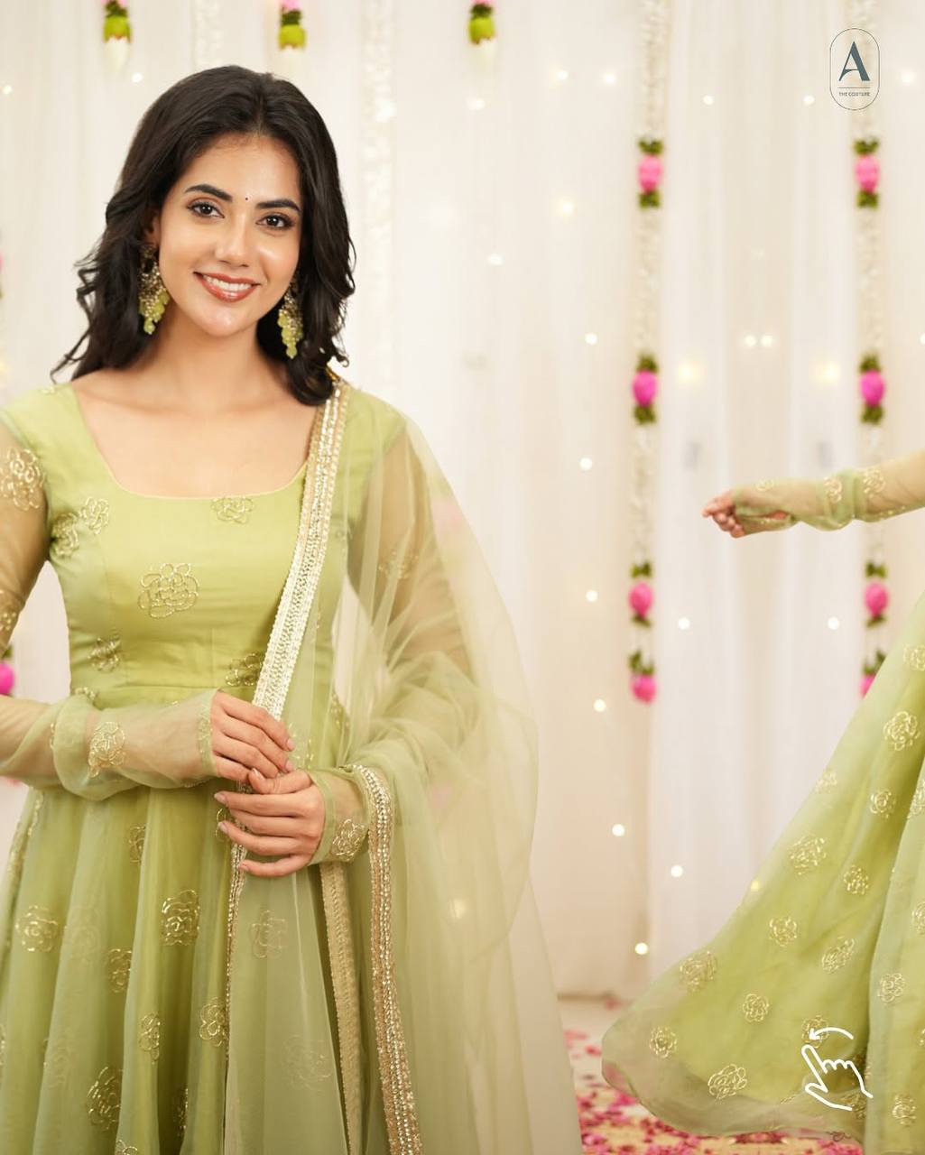 Yash Enterprise Light Green Soft Organza Party Wear Embroidery Suit Set | Grocsy