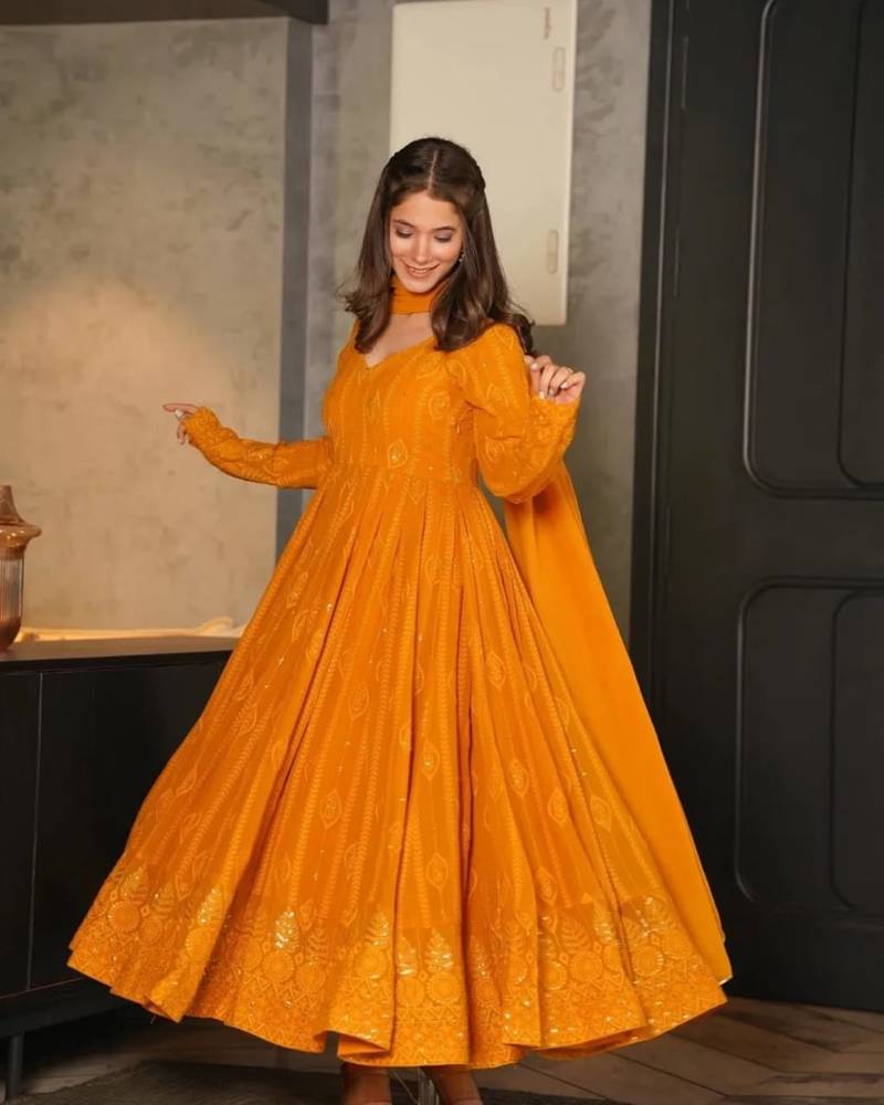 Yash Enterprise Gold Party Wear Embroidered Work Stitched Salwar Suits | Grocsy