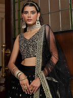 Tulsi Art Dazzling Black Sequin Embroidered Net Lehenga Choli | Grocsy