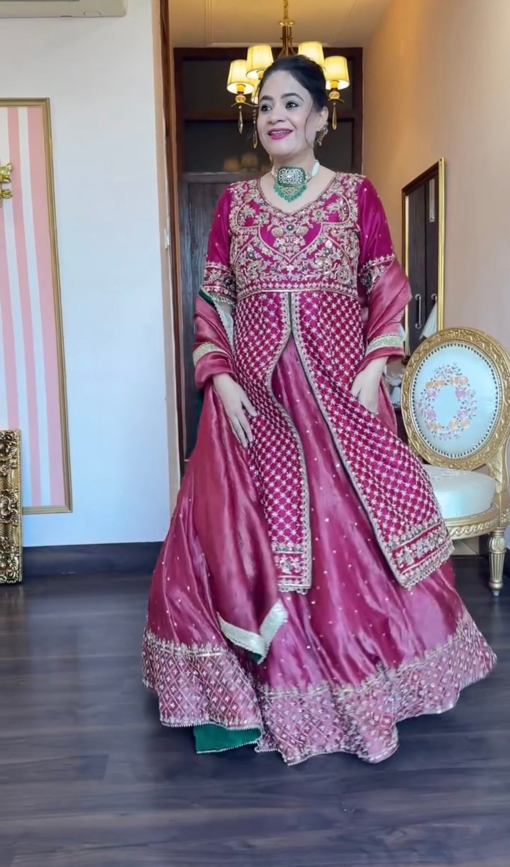 Yash Enterprise Pink Chinon Silk Party Wear Embroidery Suit Set | Grocsy