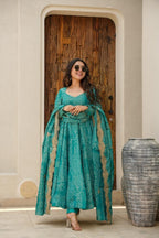 Yash Enterprise Green Maslin Fabric Digital Print Work Party Wear Suit Set | Grocsy