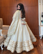 Yash Enterprise Of White Chinon Silk With Embroidery Zari Sequins-Work | Grocsy