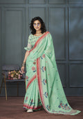 Anaita Light Green Designer Weaving Handloom Linen Saree With Blouse | Grocsy