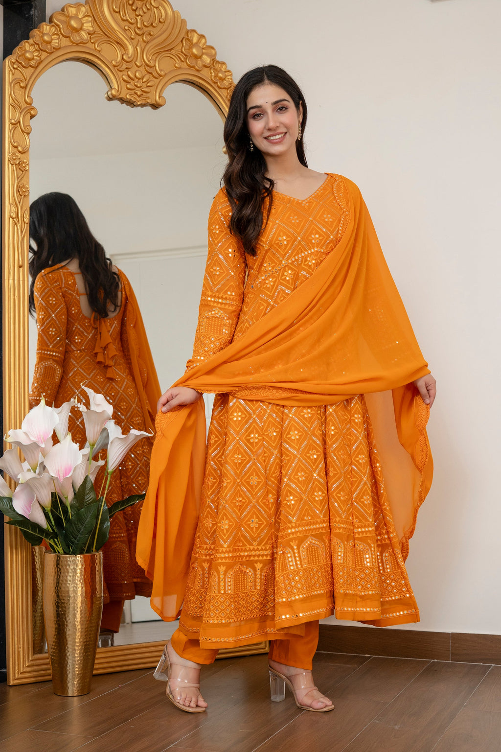 Yash Enterprise Yellow Blooming Silk Party Wear Embroidery Suit Set | Grocsy