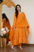 Yash Enterprise Yellow Blooming Silk Party Wear Embroidery Suit Set | Grocsy