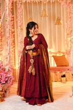 Yash Enterprise Festive Special Chinon Silk Partywear Designer Gown With Palazzo & Dupatta Set | Grocsy