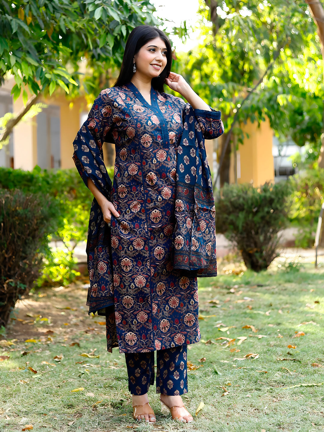 Hand Embroidered & Floral Printed Lace Detailed Kurta With Printed Pant & Dupatta Premium Luxury, Multicolor - Hiral Fashion | Grocsy