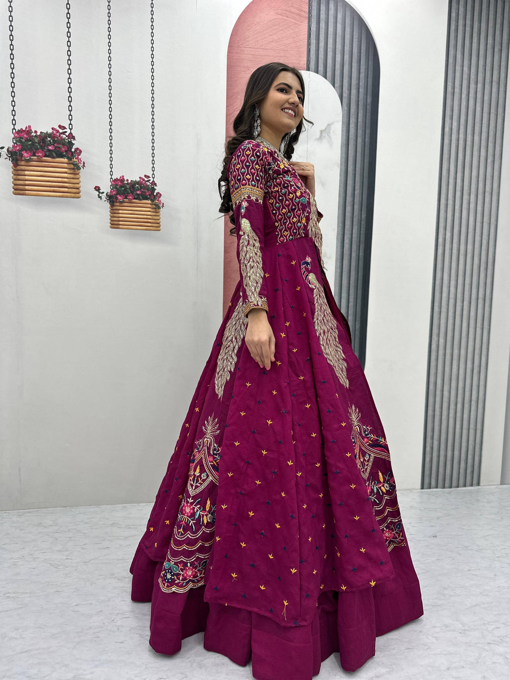 Yash Enterprise Pink Vichitra Silk Party Wear Embroidery Crop Top With Blouse Lehenga Choli | Grocsy