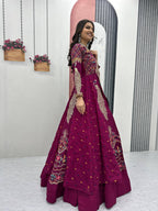 Yash Enterprise Pink Vichitra Silk Party Wear Embroidery Crop Top With Blouse Lehenga Choli | Grocsy