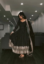 Yash Enterprise Black Faux Blooming Silk Embroidery Party Wear Suit | Grocsy