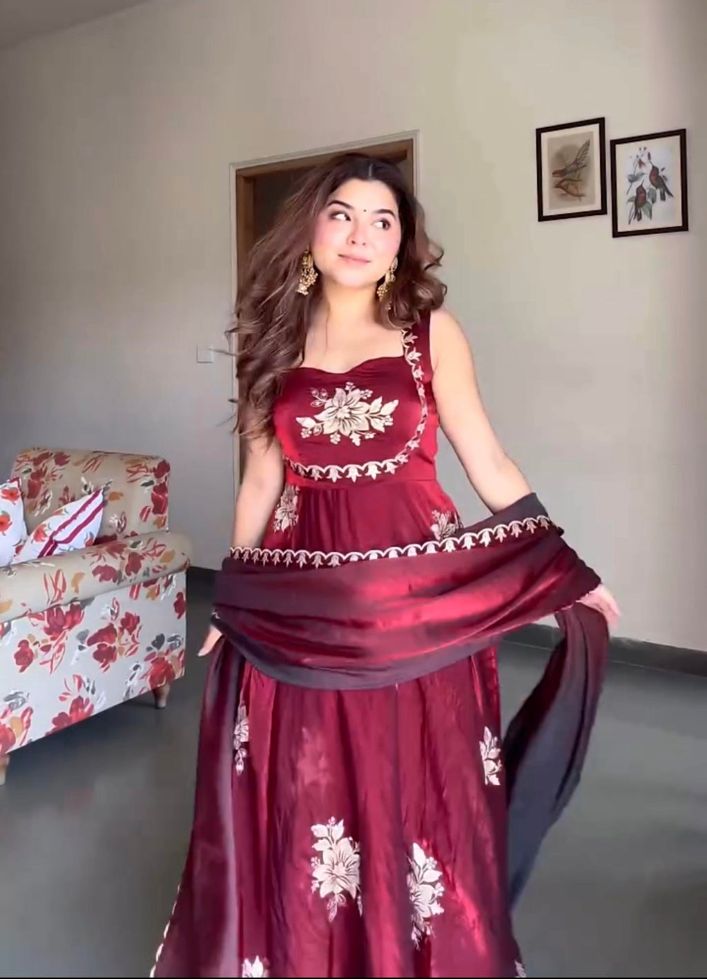 Yash Enterprise Maroon Fandy Silk Party Wear Embroidery Suit Set | Grocsy