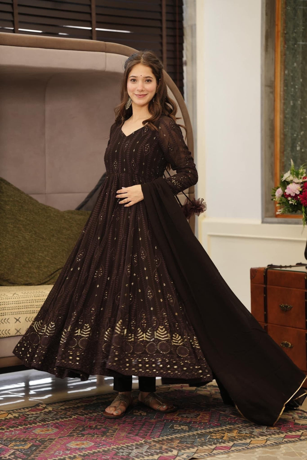 Yash Enterprise Black Embroidered Georgette Suit Set | Grocsy