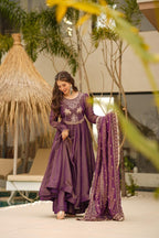 Yash Enterprise Purple Cosmo Silk Party Wear Ebroidery Suit Set | Grocsy