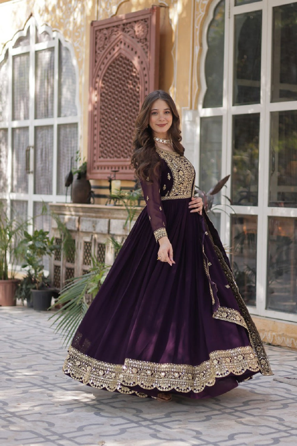 Yash Enterprise Wine Georgette Party Wear Embroidery Suit Set | Grocsy
