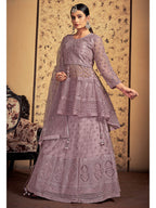Myra Mauve Soft Net Heavy Embroidered Designer Lehenga | Grocsy