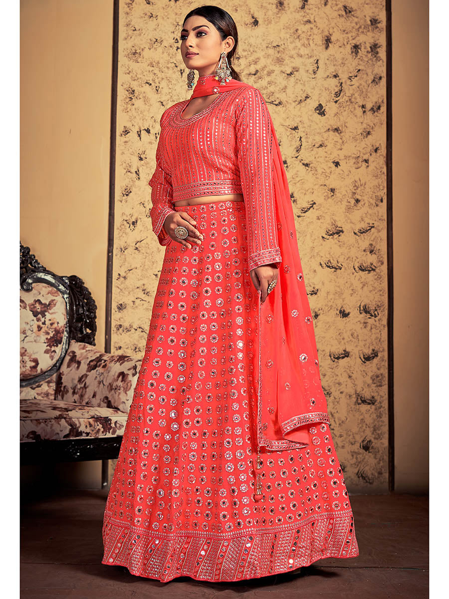 Myra Neon Art Silk Heavy Embroidered Designer Lehenga | Grocsy