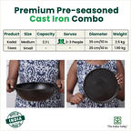 The Indus Valley CASTrong Cast Iron Cookware Set: Tawa + Kadai, Kitchen Set for Home, Pre-seasoned, 100% Pure, Toxin-free, Induction | Grocsy