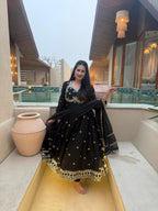 Yash Enterprise Black Vichitra Silk Party Wear Embroidery Suit Set | Grocsy