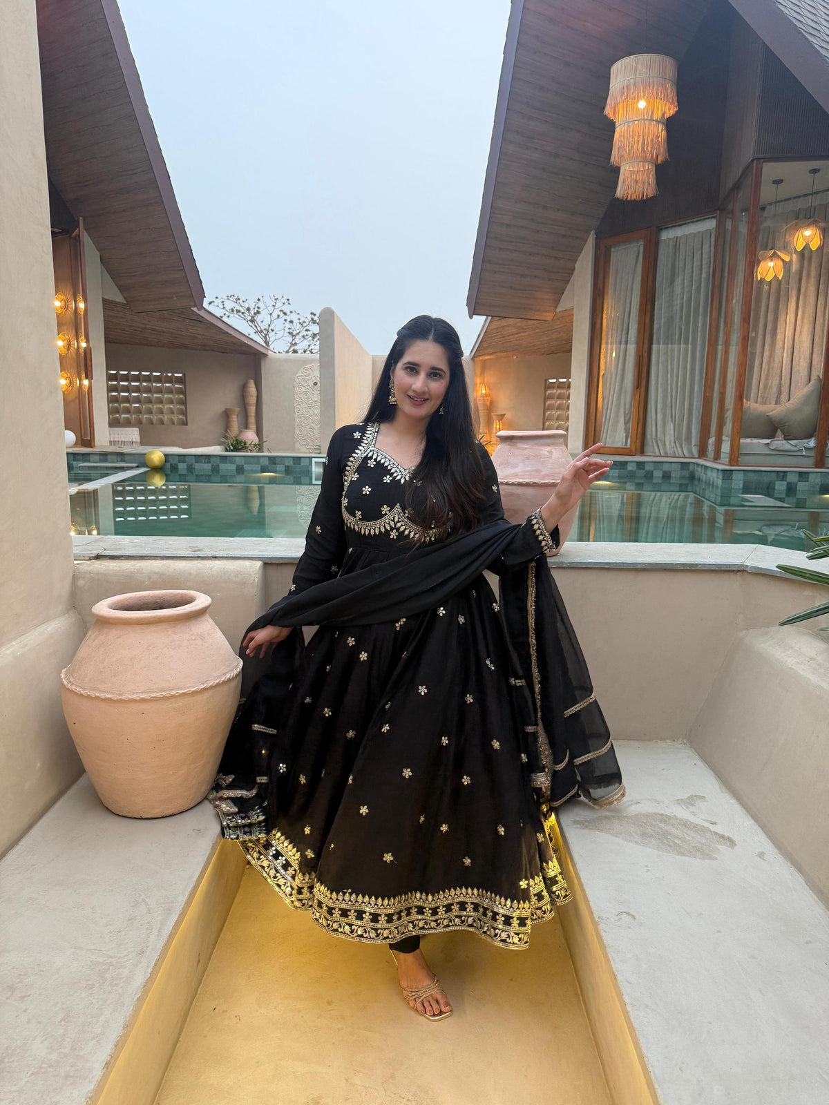 Yash Enterprise Black Vichitra Silk Party Wear Embroidery Suit Set | Grocsy