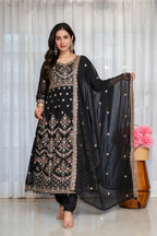 Yash Enterprise Black Georgette Party Wear Anarkali Suit Set | Grocsy