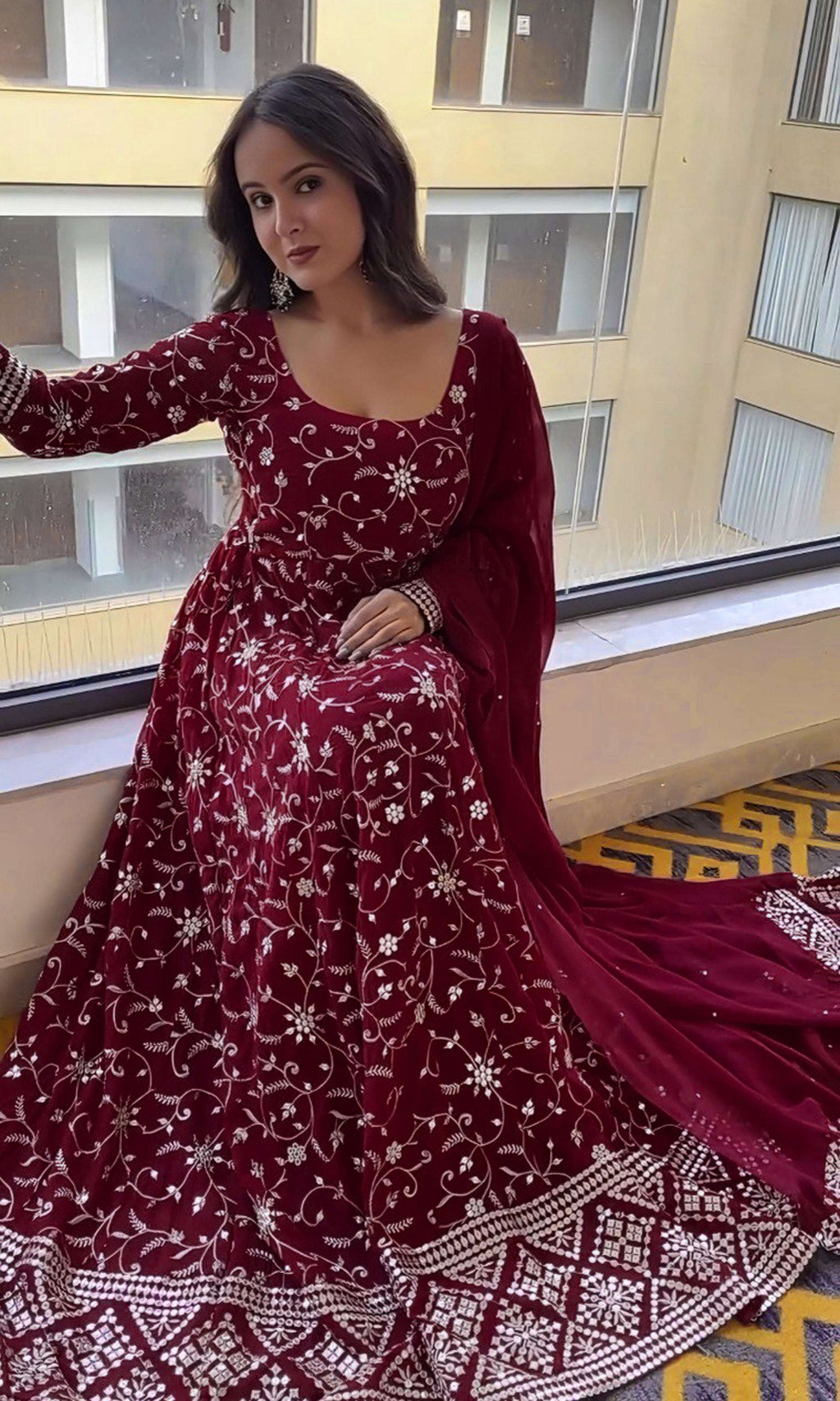 Yash Enterprise Rani Pink Georgette Embroidered Party Wear Anarkali Kurta Set | Grocsy