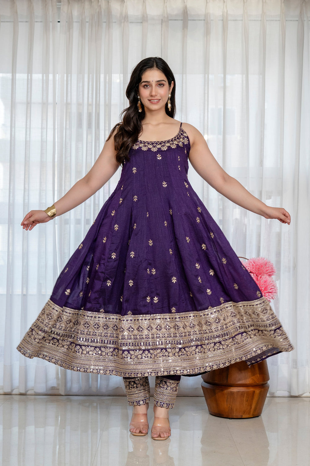 Yash Enterprise Purple Vichitra Silk Party Wear Embroidery Suit Set | Grocsy