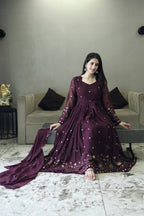 Yash Enterprise Maroon Anarkali Salwar Suit With Mirror And Gota Patti Work | Grocsy