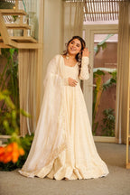 Yash Enterprise Cream Georgette Party Wear Embroidery Suit Set | Grocsy
