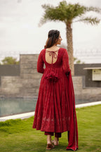 Yash Enterprise Marron Embroidered Georgette Suit Set | Grocsy