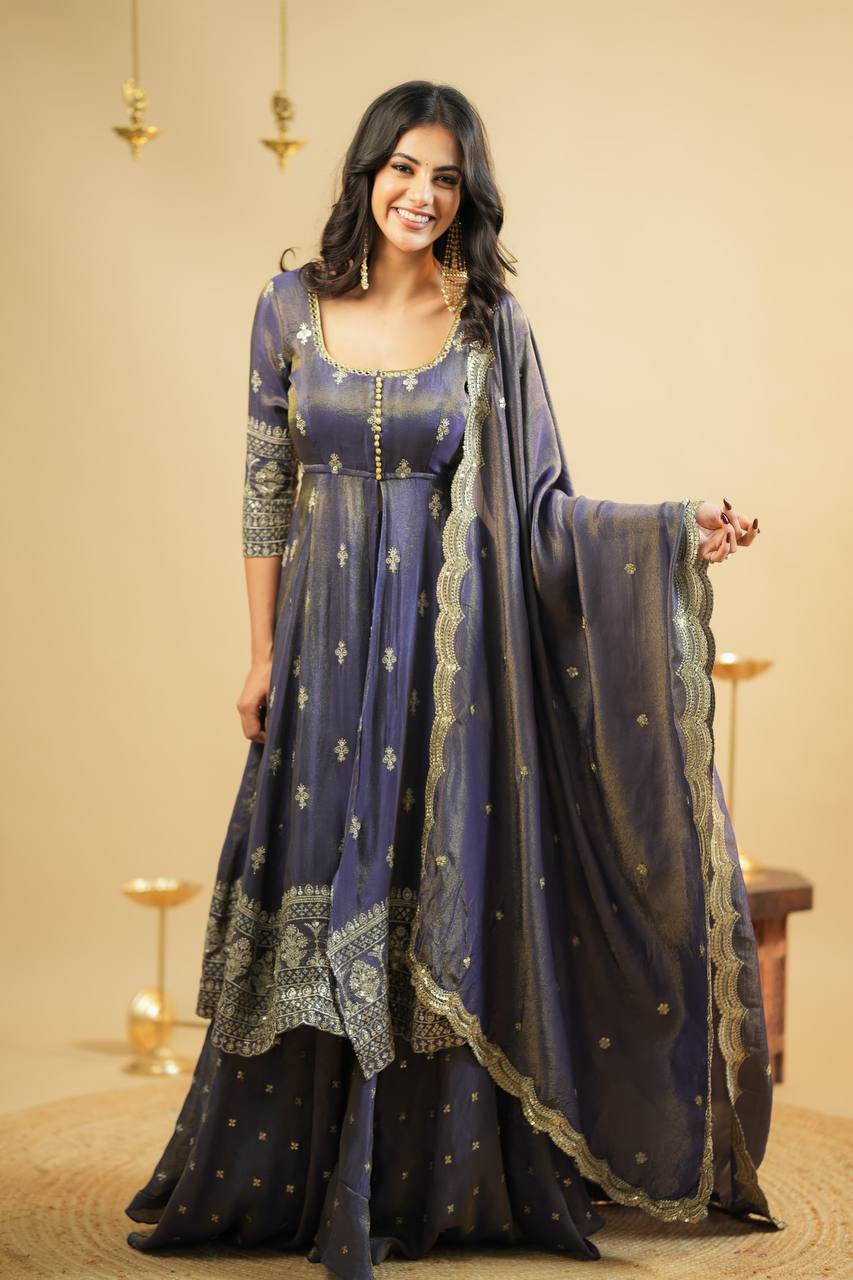 Yash Enterprise Light Purple Cosmo Silk Embroidery Suit Set | Grocsy