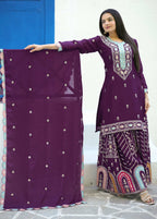 Yash Enterprise Embroidered Chinon With Sequin Maroon Readymade Salwar Suit | Grocsy