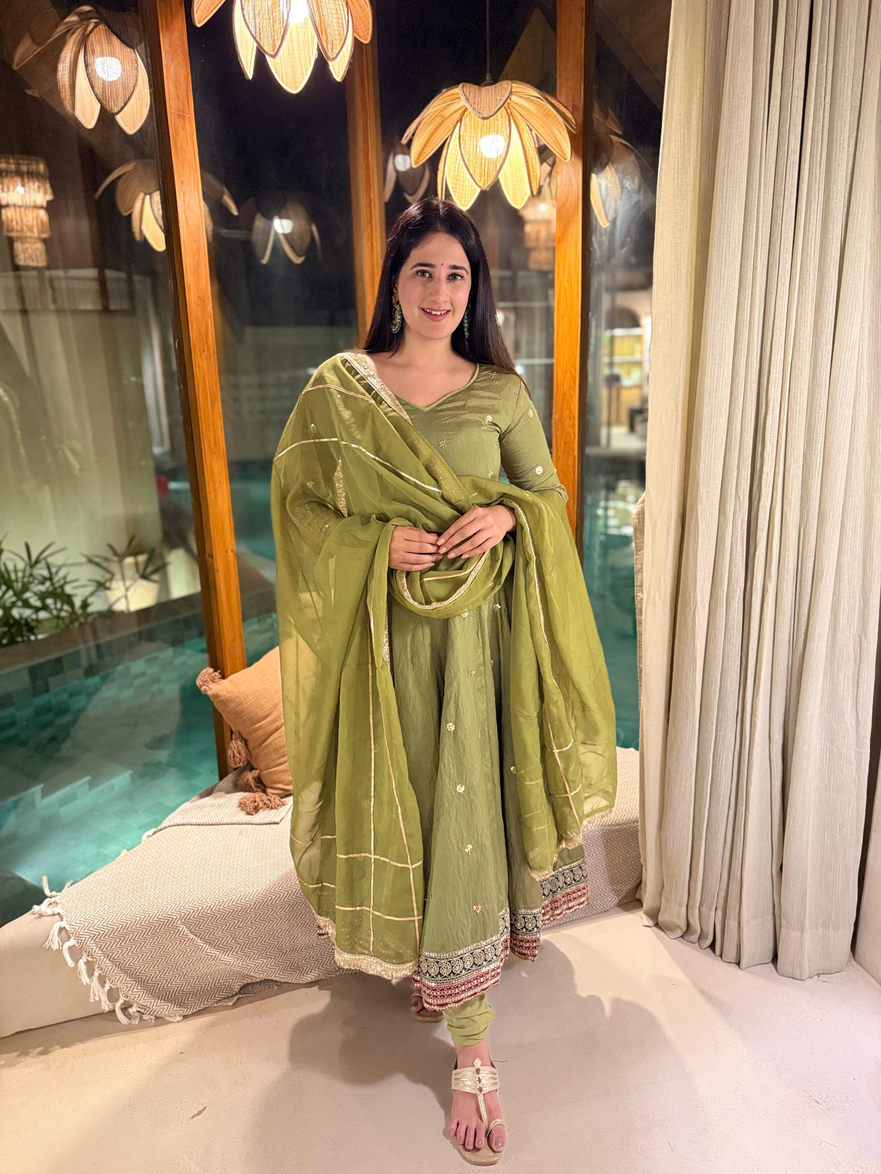 Yash Enterprise Green Vichitra Silk Party Wear Embroidery Suit Set | Grocsy