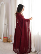 Yash Enterprise Maroon Faux Georgette Party Wear Embroidery Suit Set | Grocsy