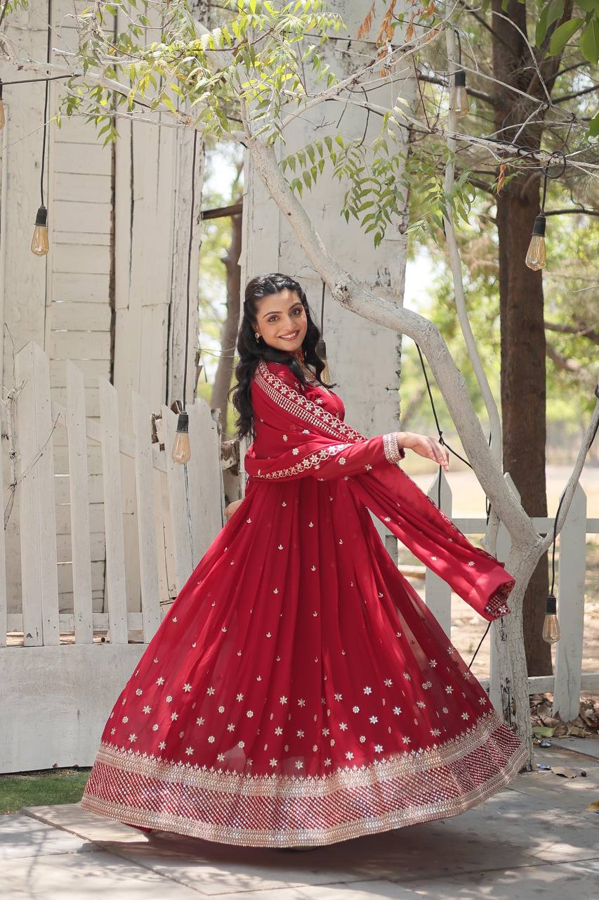 Yash Enterprise Maroon Faux Blooming With Sequins Embroidered Multi-Sequins Work Suit Set | Grocsy