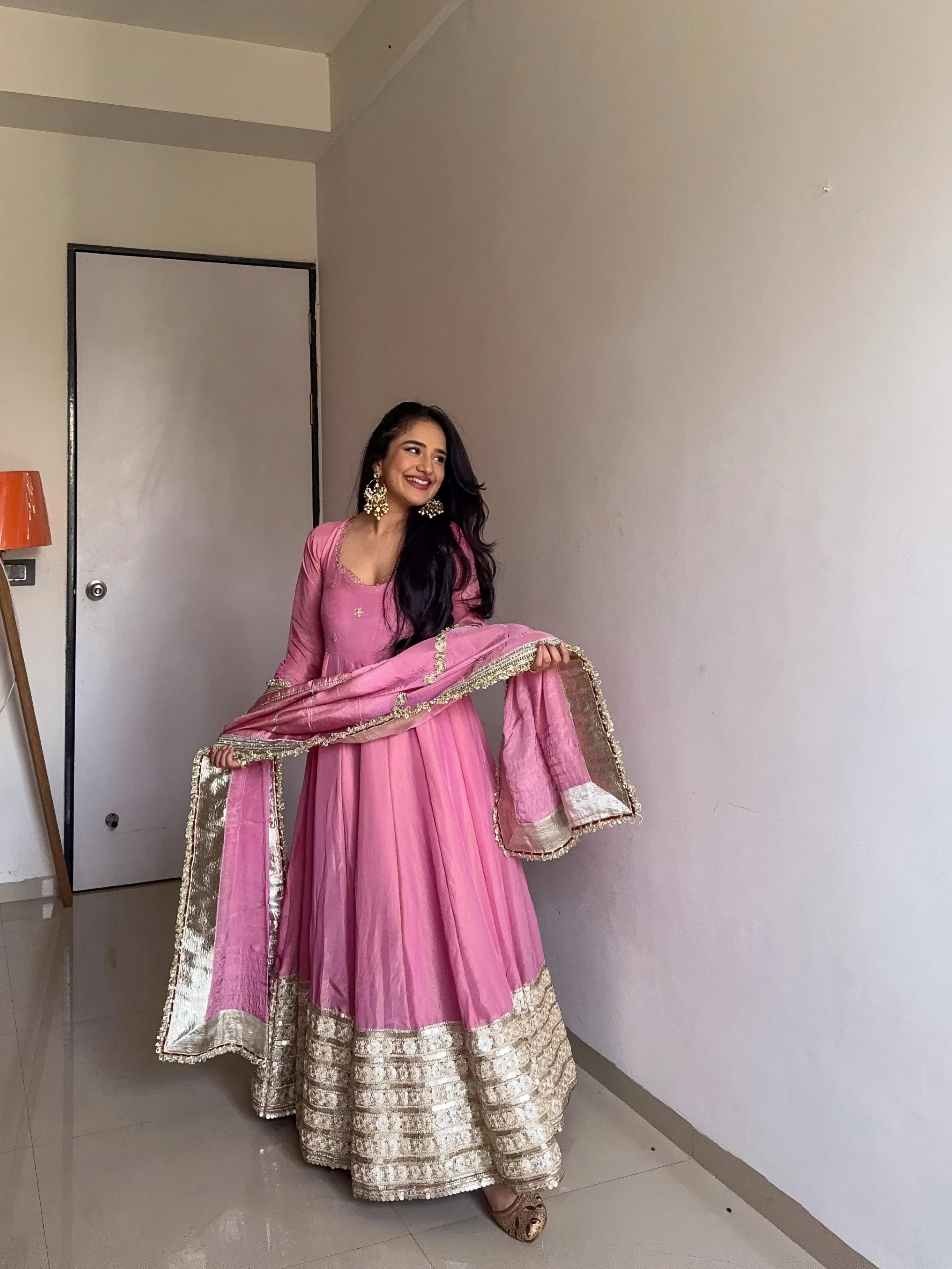 Yash Enterprise Pink Vichitra Silk Embroidery Suit Set | Grocsy