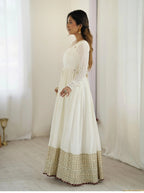 Yash Enterprise Off White Chinon Silk Party Wear Embroidery Suit Set | Grocsy