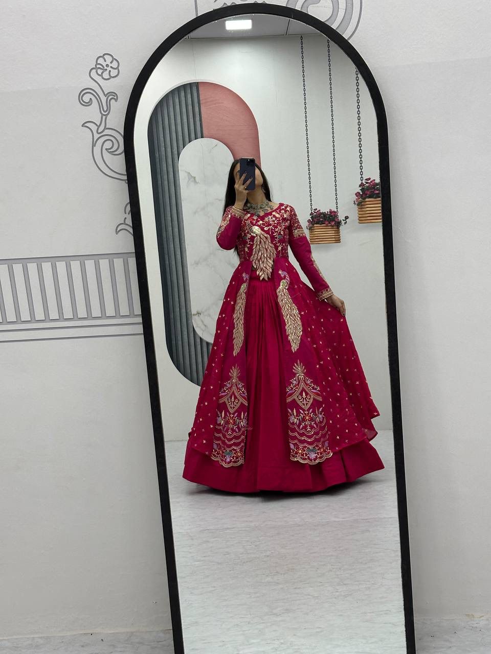 Yash Enterprise Red Vichitra Silk Party Wear Embroidery Crop Top With Blouse Lehenga Choli | Grocsy
