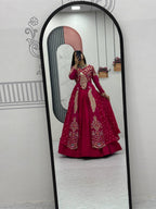 Yash Enterprise Red Vichitra Silk Party Wear Embroidery Crop Top With Blouse Lehenga Choli | Grocsy