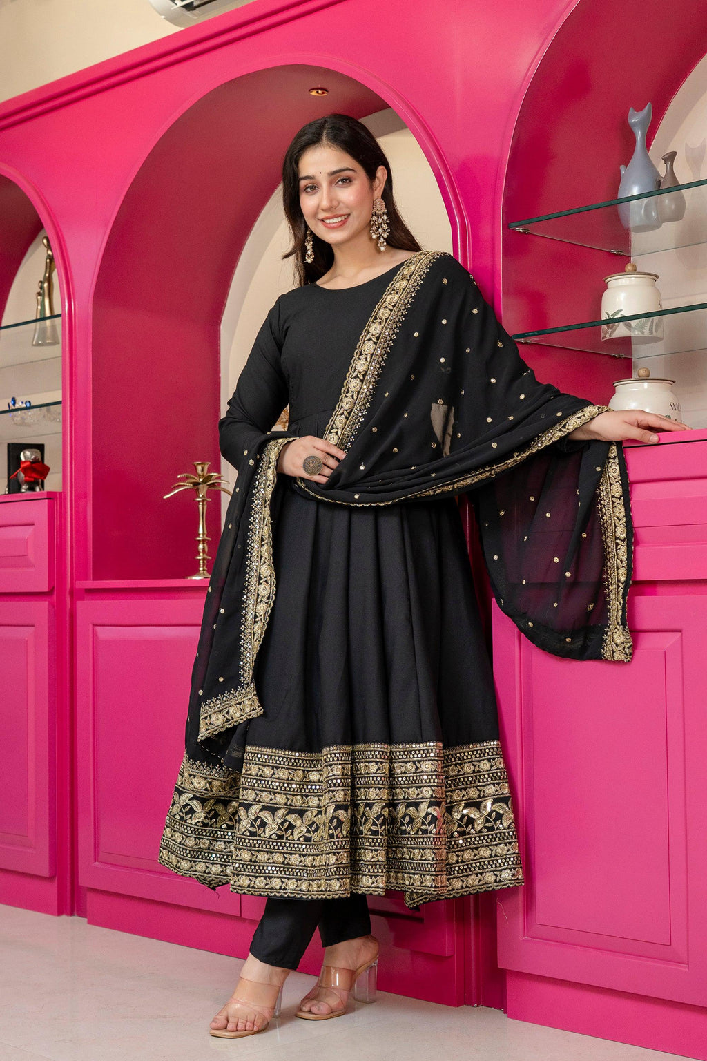 Yash Enterprise Black Rayon Party Wear Embroidery Suit Set | Grocsy