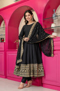 Yash Enterprise Black Rayon Party Wear Embroidery Suit Set | Grocsy