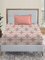 MYTRIDENT Dusk and Dawn Pink Ethnic Motifs Cotton 144 TC Single Bedsheet with 1 Pillow Cover | Grocsy