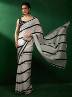 Sangria Striped Woven Design Beads and Stones Saree | Grocsy